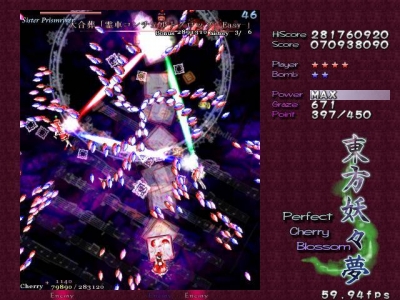 Screen ze hry Touhou 07 - Perfect Cherry Blossom