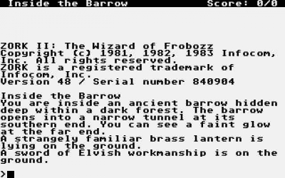Screen ze hry Zork II: The Wizard of Frobozz