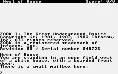 Screen ze hry ZORK I: The Great Underground Empire